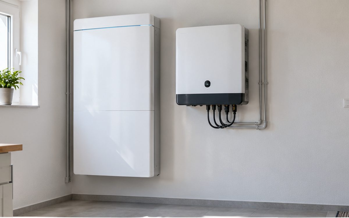 Batteriespeicher und Wechselrichter im Hauswirtschaftsraum